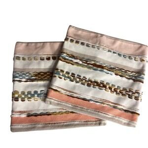Textured Stripe Pillow Covers, Decorative Throw Pillows, 17 x 17 Lot‎ of 2